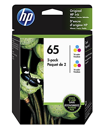 HP 65 Tri-Color Ink Cartridges, Pack Of 2, 6ZA56AN