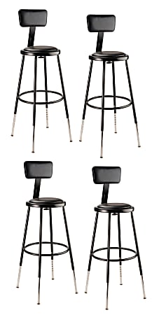 National Public Seating 6400H-10 Adjustable-Height Stools With Backrests, 25"H, Black, Set Of 4 Stools