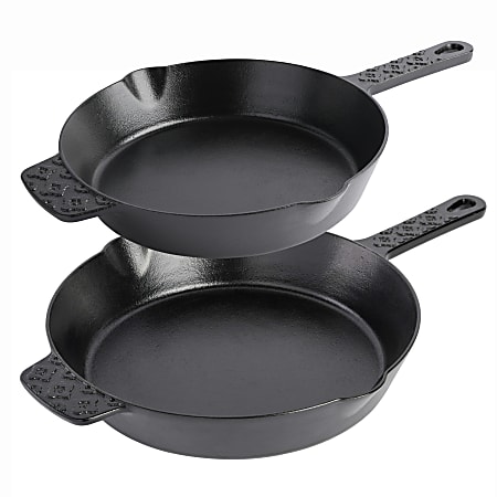 Spice by Tia Mowry Savory Saffron Pre-Seasoned 2-Piece Cast Iron Skillet Set, Black