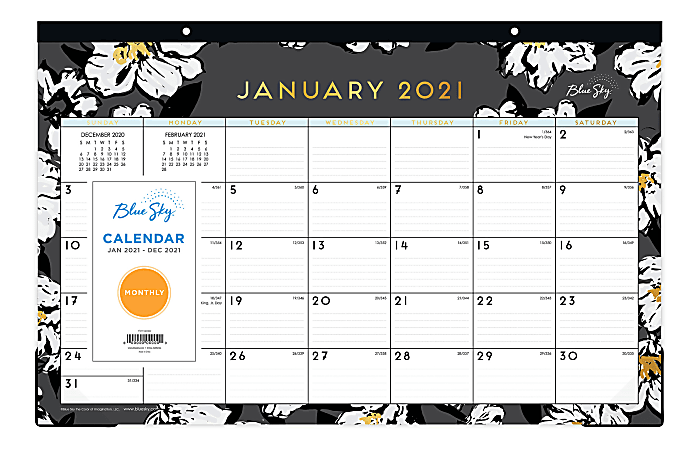 Blue Sky™ Monthly Desk Pad Calendar, 11" x 17", Baccara Dark, January To December 2021, 116050