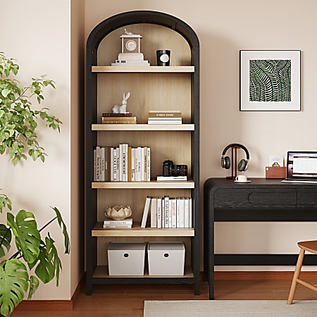 Bestier 76"H Tall 5-Shelf Arched Bookcase, Black