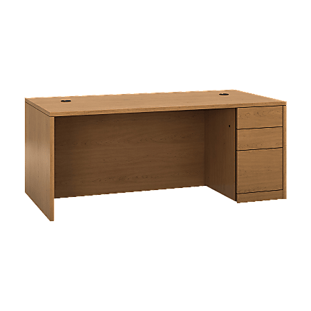 HON 10500 H105895R Pedestal Desk - 3-Drawer - 72" x 36" x 29.5" x 1.1" - 3 - Single Pedestal on Right Side - Material: Wood - Finish: Harvest, Laminate