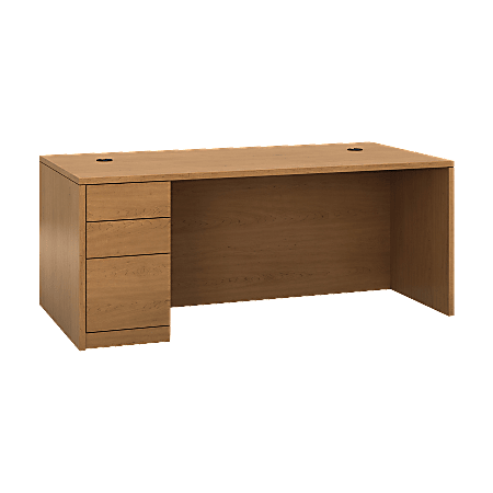 HON 10500 H105896L Pedestal Desk - 3-Drawer - 72" x 36" x 29.5" x 1.1" - 3 - Single Pedestal on Left Side - Material: Wood - Finish: Harvest, Laminate