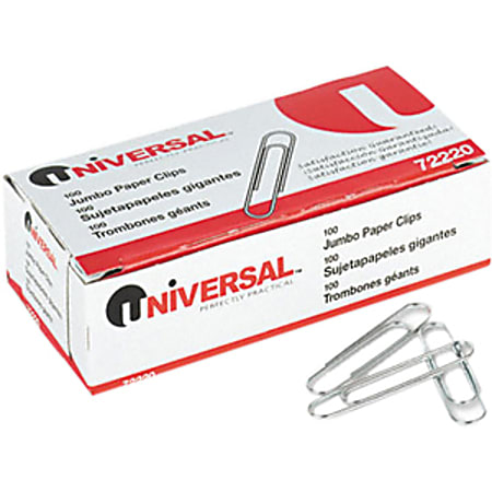 Universal Smooth Paper Clips, Wire, Jumbo, Silver, 100/Box, 10 Boxes/Pack - Silver - 1000 / Box