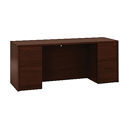 HON 10500 Series Double Pedestal Credenza with Kneespace - 72" x 24" x 29.5" - 4 x File Drawer(s) - Double Pedestal - Square Edge - Material: Wood - Finish: Laminate, Mahogany