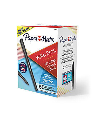 Paper Mate® Write Bros. Ballpoint Stick Pens, Medium Point, 1.0mm, Black Barrel, Black Ink, Pack Of 60