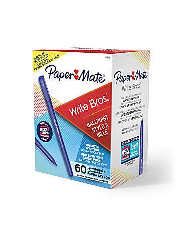 Paper Mate® Write Bros. Ballpoint Stick Pens, Medium Point, 1.0 mm, Blue Barrel, Blue Ink, Pack Of 60