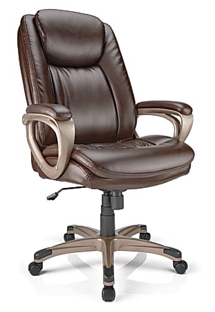 Realspace® Treswell Bonded Leather High-Back Executive Chair, Brown/Champagne