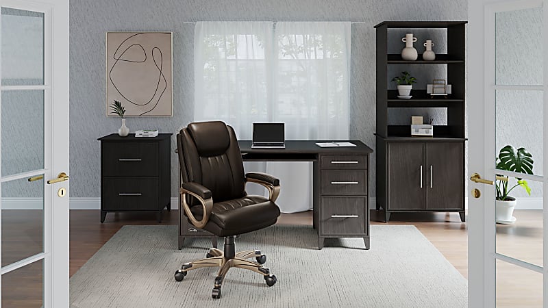 Realspace Treswell Bonded Leather High Back Executive Office Chair BrownChampagne BIFMA Compliant Office Depot