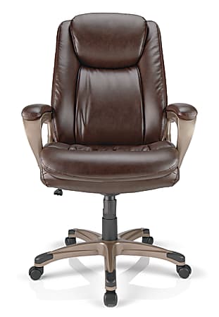 Realspace Treswell Bonded Leather High Back Executive Office Chair BrownChampagne BIFMA Compliant Office Depot