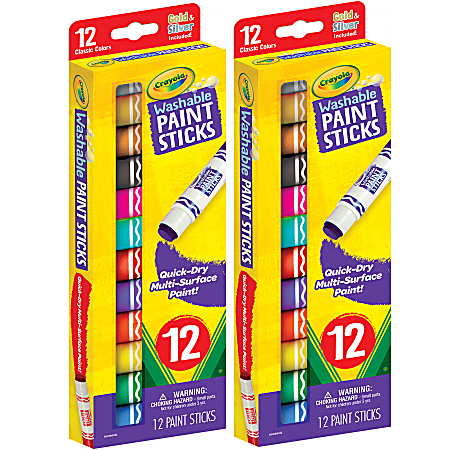 Crayola Washable Paint Sticks, 8 mL, Assorted, Pack Of 12 Paints, Set Of 2 Packs