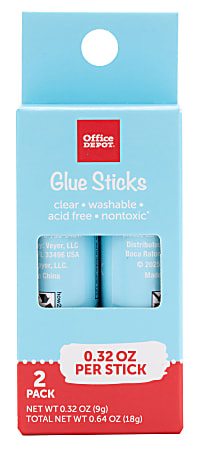 Office Depot® Brand Glue Sticks, 0.32 Oz, Clear, Pack Of 2 Glue Sticks