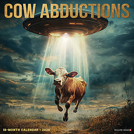 2026 Willow Creek Press Humor & Comics Monthly Wall Calendar, 12" x 12", Cow Abductions, January To December, 50866