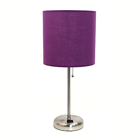 Creekwood Home Oslo Power Outlet Metal Table Lamp, 19-1/2"H, Purple Shade/Brushed Steel Base