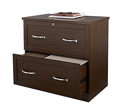 Realspace® Premium 30"W Lateral 2-Drawer File Cabinet, Mocha