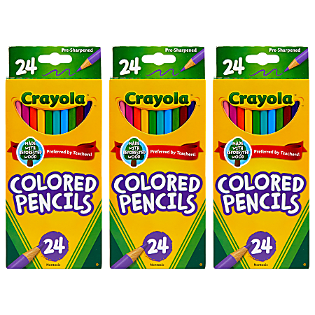 Crayola Colored Pencils, Assorted Colors, 24 Colored Pencils Per Box, Set Of 3 Boxes