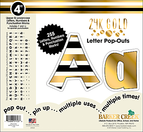 Barker Creek® Letter Pop-Outs, 4", 24K Gold, Set Of 255