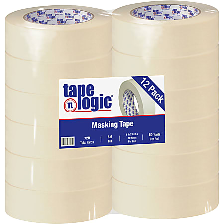 Tape Logic® 2400 Masking Tape, 3" Core, 1.5" x 180', Natural, Pack Of 12