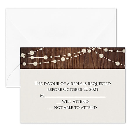 Custom Shaped Wedding & Event Response Cards With Envelopes, 4-7/8" x 3-1/2", Rustic Evening, Box Of 25 Cards