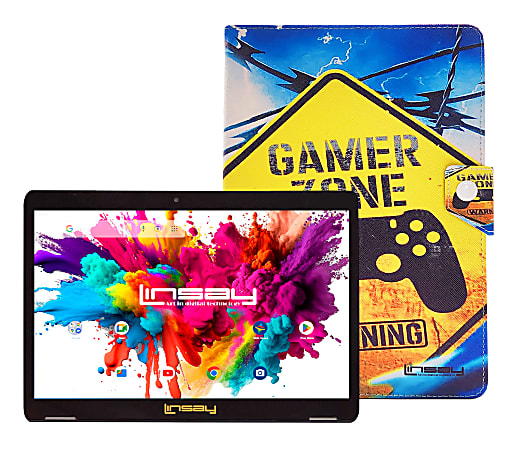 NEW LINSAY 10.1"Octa Core 256GB Storage, 4GB RAM, Android 15 Tablet with Gamer Shape Case