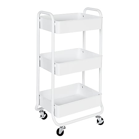 Honey Can Do 3-Tier Metal Rolling Cart, 13-13/16” x 31-1/8”, White