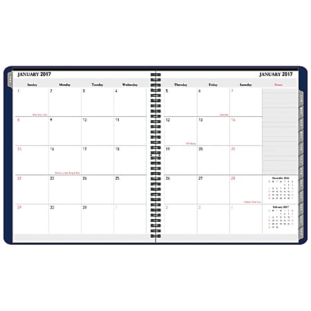 Office Depot® Brand Monthly Planner, 9" x 11", 30% Recycled, Blue Cobalt, January to December 2017