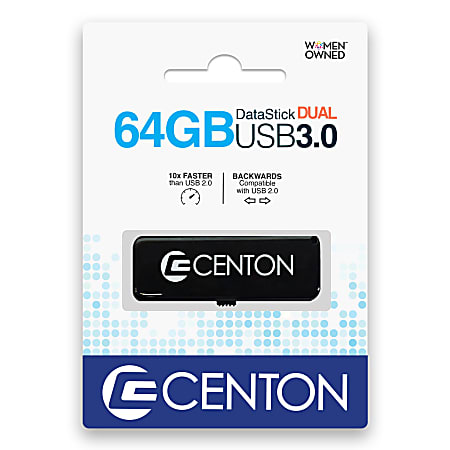 Centon Datastick Dual USB 3.0 Drive, 64GB, Black