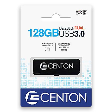 Centon Datastick Dual USB 3.0 Drive, 128GB, Black