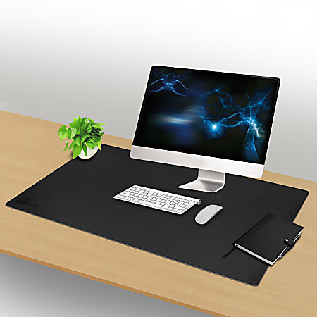 SIIG Large Artificial Leather Smooth Desk Mat Protector Black Rectangular 22 Width x 36 Length x 0.12000 Depth Artificial Leather Black Office Depot