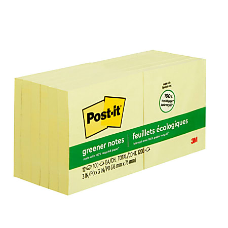 Post-it Notes, 3x3 in, 12 Pads, Canary Yellow, Clean Removal, Recyclable