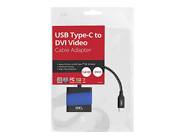 SIIG USB Type-C to DVI Video Cable Adapter - External video adapter - USB-C - DVI - black