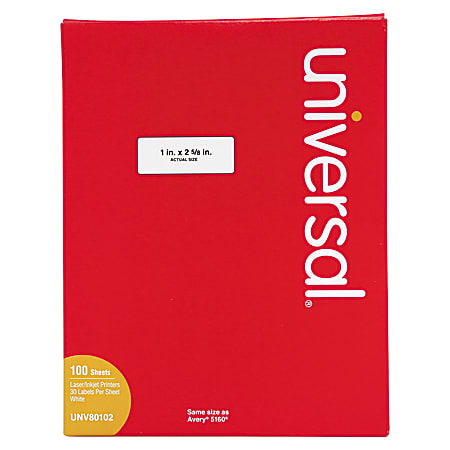 Universal® Permanent Inkjet/Laser Labels, UNV80102, Rectangle, 1" x 2 5/8", White, Box Of 3,000
