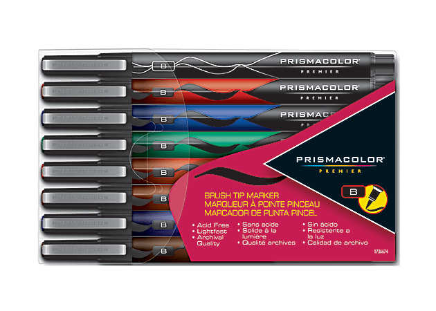 Prismacolor® Premier® Markers, Brush Tip, Assorted Colors, Pack Of 8