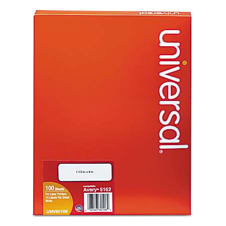 Universal® Permanent Inkjet/Laser Labels, UNV80106, Rectangle, 1 5/16" x 4", White, Box Of 1,400