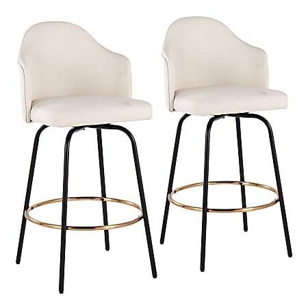 LumiSource Ahoy Fixed-Height Counter Stools, Cream/Black/Gold, Set Of 2 Stools