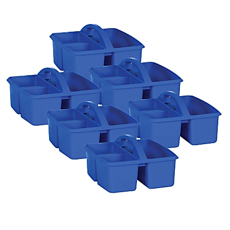 Teacher Created Resources Plastic Storage Caddies, 9-1/4"H x 5-1/4"W x 9"D, Blue, Pack Of 6 Caddies