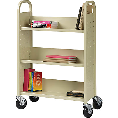 Lorell® Single-Sided Mobile Steel Book Cart, 3-Shelf, Putty