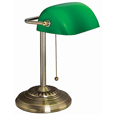 Victory Light Banker's Brass Desk Lamp - 12.5" Height - 10 W LED Bulb - Hanging Chain, Durable - Metal - Desk Mountable - Brass, Green - for Desk, Bank, Office, Reception