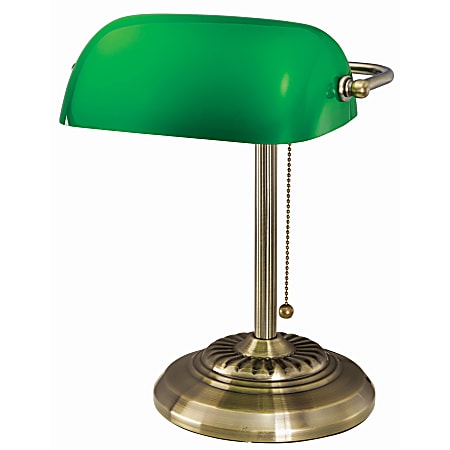 Victory Light Bankers Brass Desk Lamp 12.5 Height 10 W LED Bulb Hanging Chain Durable Metal Desk Mountable Brass Green for Desk Bank Office Reception Office Depot