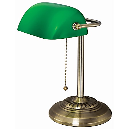 Victory Light Bankers Brass Desk Lamp 12.5 Height 10 W LED Bulb Hanging Chain Durable Metal Desk Mountable Brass Green for Desk Bank Office Reception Office Depot