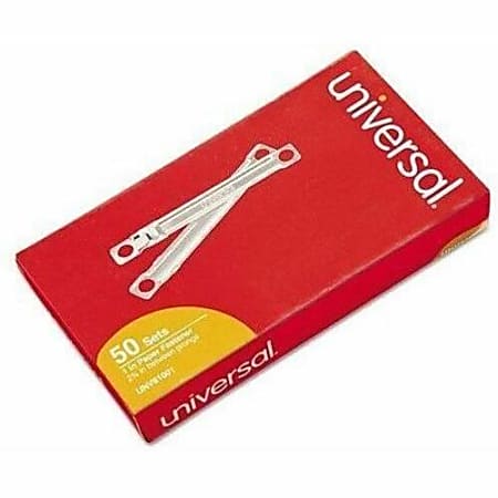 Universal Paper Fastener - 1" Size Capacity - 100 Sheet Capacity - for Paper, File - Silver - Steel, Metal - 50 / Box