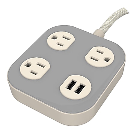 Cordinate ADAPT 3-Outlet 2-USB Power Strip, 4', Cream/Gray, 78847