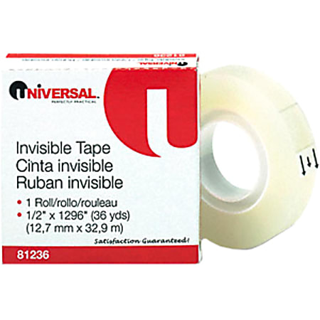 Universal 81236 Invisible Tape - 0.5" Width x 36yd Length - 1" Core - Acrylic - Dispenser Not Included - 1 / Box - Clear