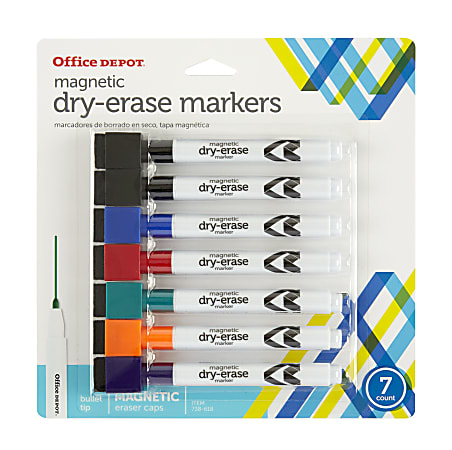 Office Depot® Brand Magnetic Dry-Erase Markers With Erasers, Assorted Colors, Pack Of 7