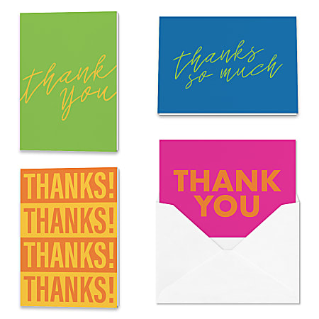 All Occasion Thank You "Bold Words" Greeting Card Assortment With Blank Envelopes, 4-7/8" x 3-1/2", Pack of 24