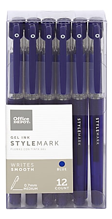 Office Depot® Brand Gel Pens With Soft Grips, Medium Point, 0.7 mm, Blue Barrels, Blue Ink, Pack Of 12