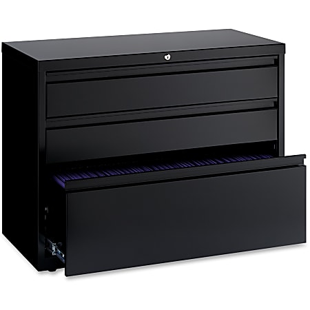 Lorell® 36"W Lateral 3-Drawer File Cabinet, Metal, Black