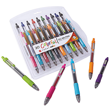 FORAY® Soft-Grip Retractable Gel Pens, Medium Point, 0.7 mm, Assorted Barrels, Assorted Ink Colors, Pack Of 20 Pens