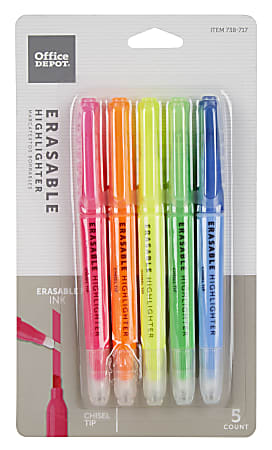 Office Depot® Brand Erasable Highlighters With Chisel Tips, Assorted Colors, Pack Of 5
