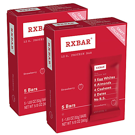 RXBAR Adult Bars, Strawberry, 1.83 Oz, 5 Bars Per Box, Pack Of 2 Boxes
